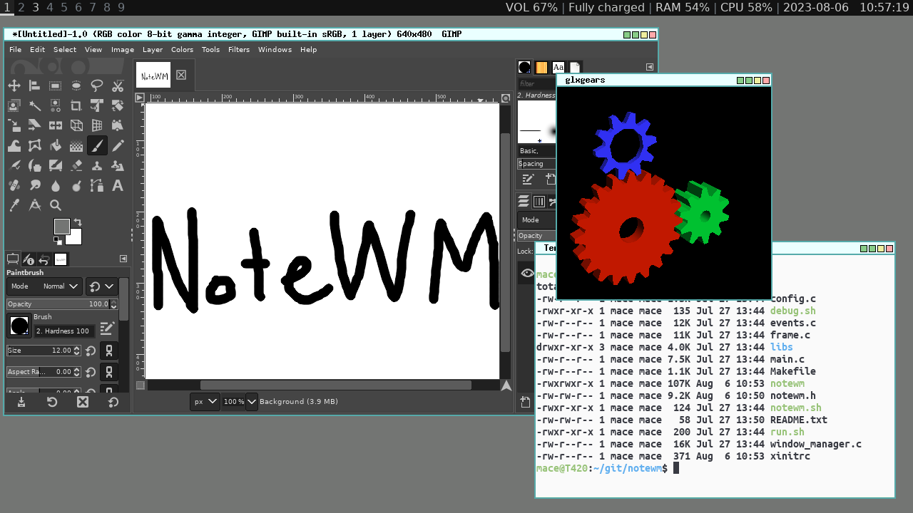 screenshot of noteWM window manager